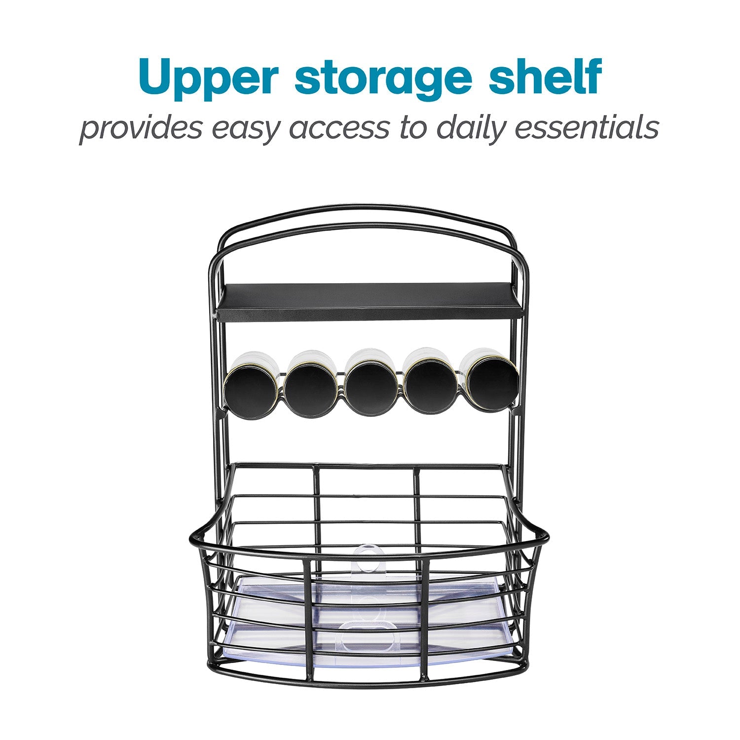 Countertop Storage Bin with Shelf & Jars