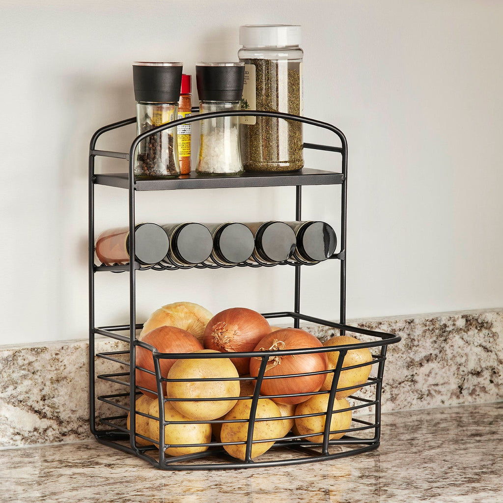 Countertop Storage Bin with Shelf & Jars