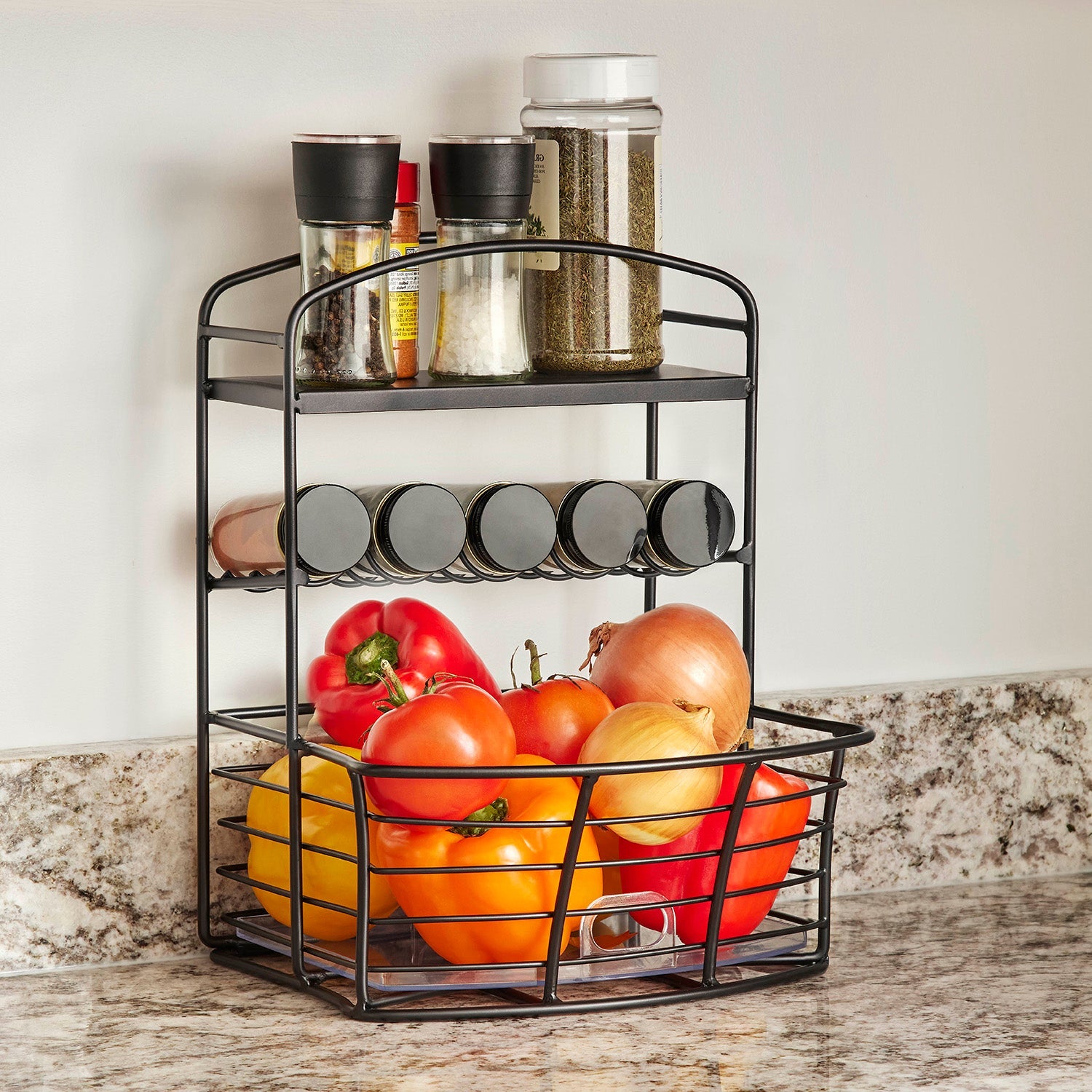 Countertop Storage Bin with Shelf & Jars